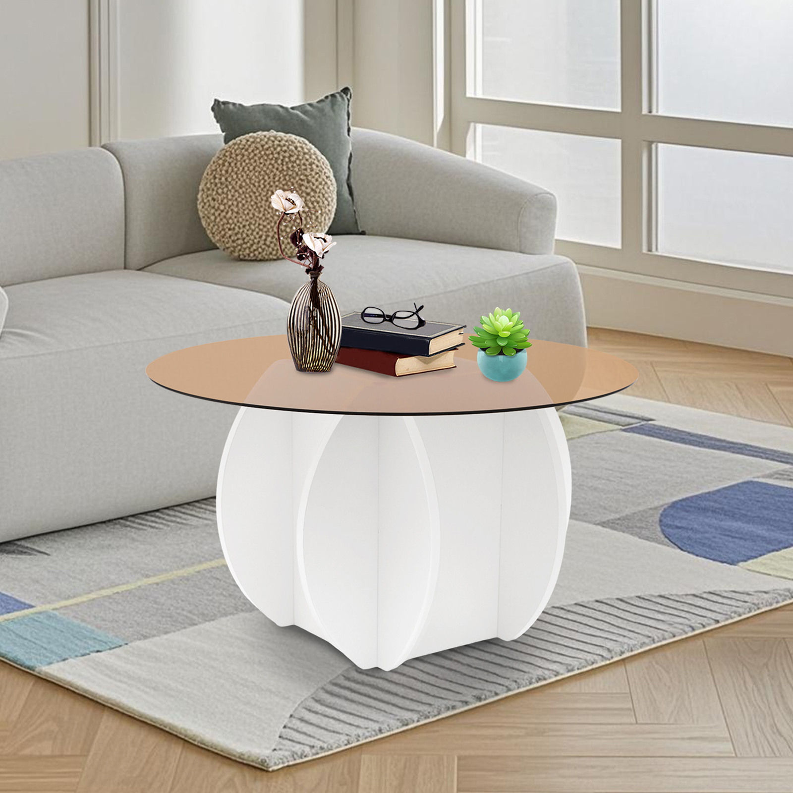 Modern Round Coffee Table 27.6 - Book Weight Glass review and price