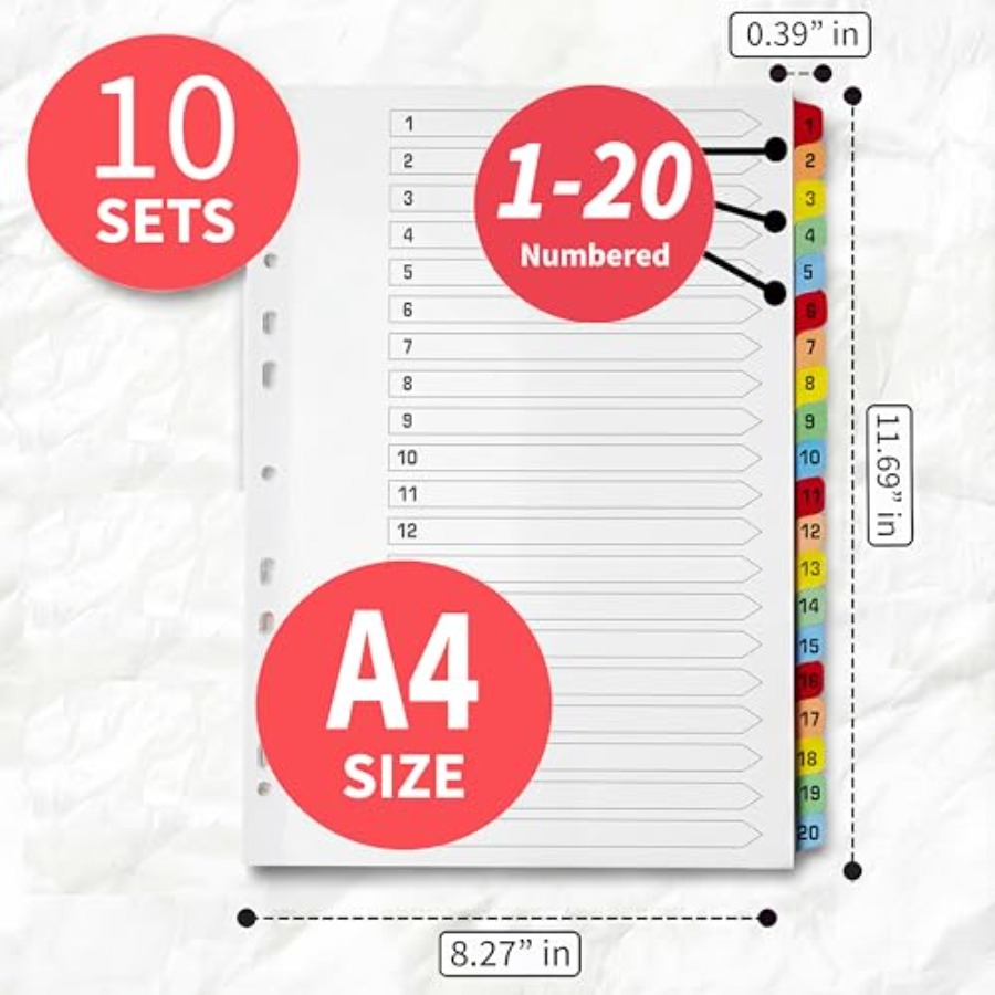 Binder Dividers with Tabs -20  - Tab Divider A4 review and price