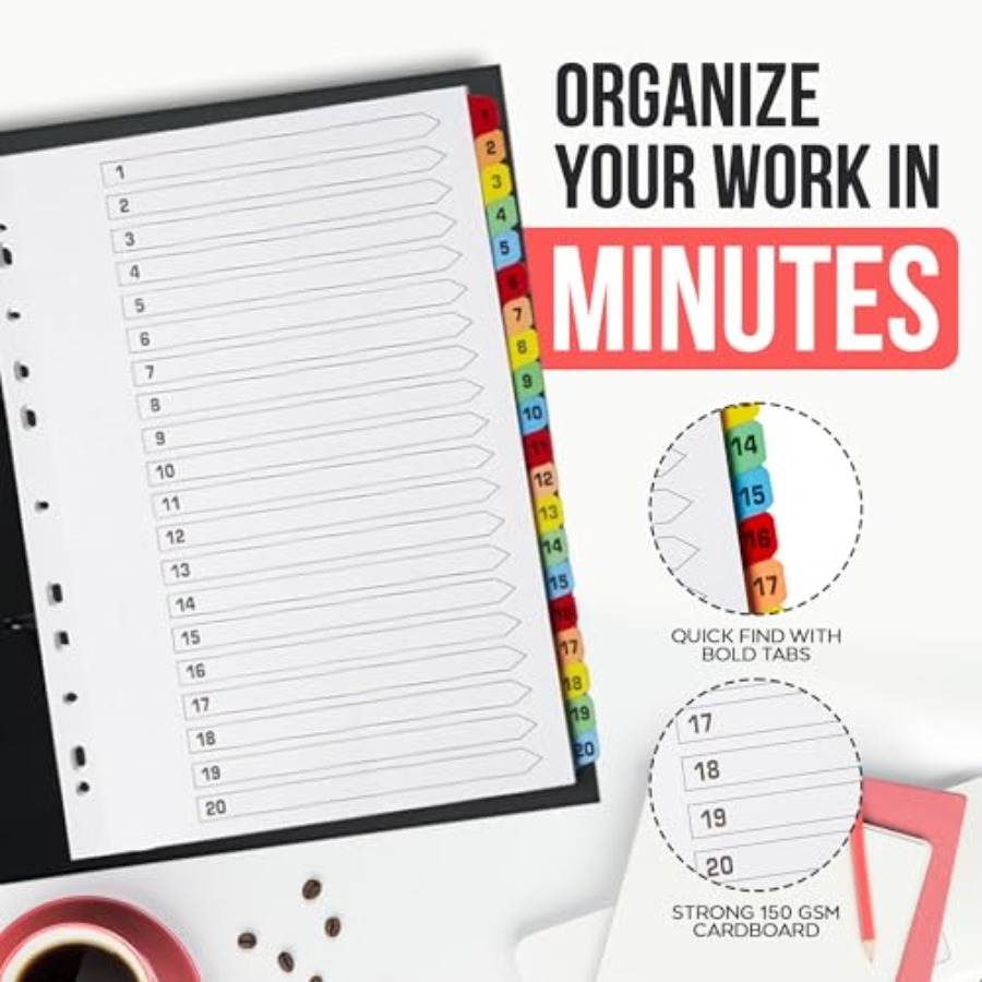 Binder Dividers with Tabs -20  - Tab Divider A4 review and price