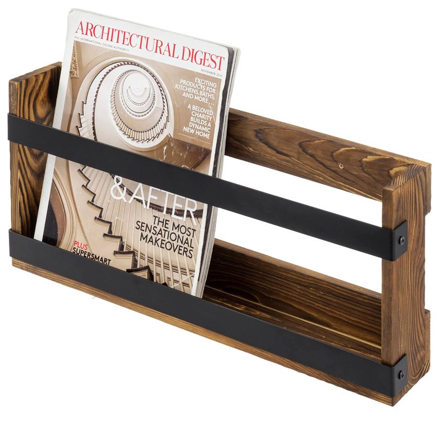Rustic Burnt Solid Wood and In - Magazine Holder Rack review and price