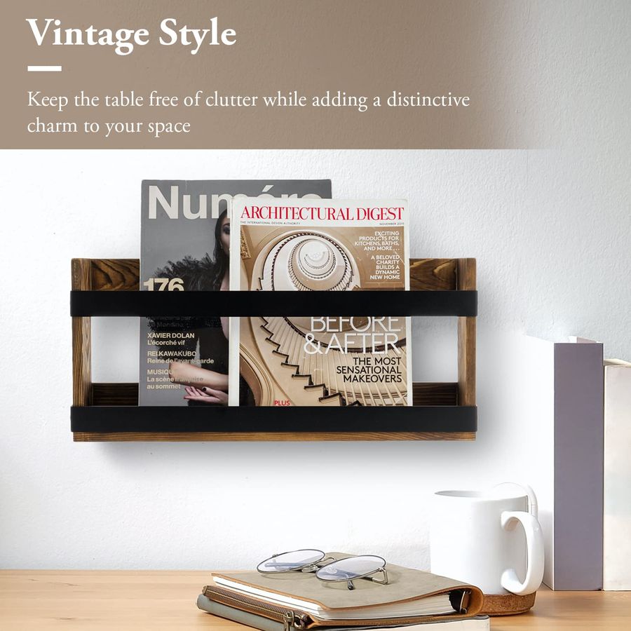 Rustic Burnt Solid Wood and In - Magazine Holder Rack review and price