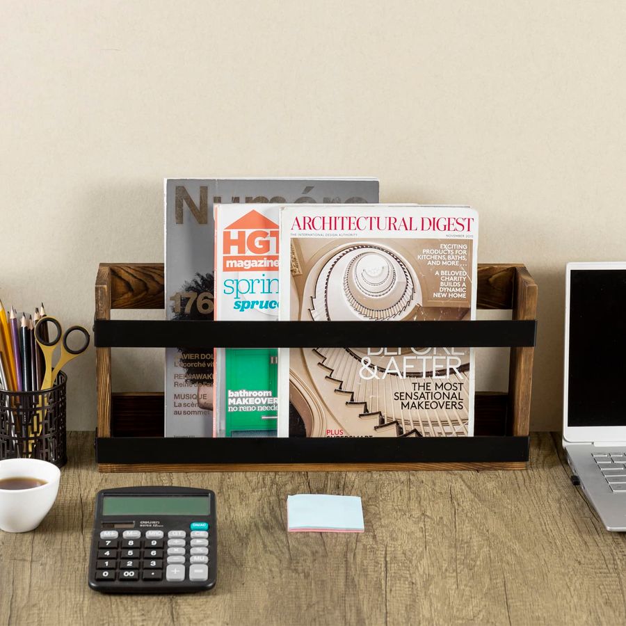 Rustic Burnt Solid Wood and In - Magazine Holder Rack review and price